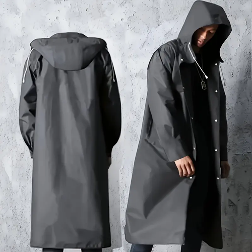 Unisex Black EVA Waterproof Raincoat – Lightweight Hooded Rain Protection