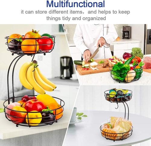 3-in-1 Fruit Basket with Banana Hanger – Strong Metal Kitchen Organizer