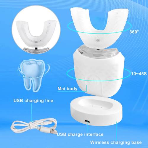 U-Shaped Electric Toothbrush ,Blue light whitening removes,360° deep clean,USB rechargeable and  waterproof,Hands-free automatic