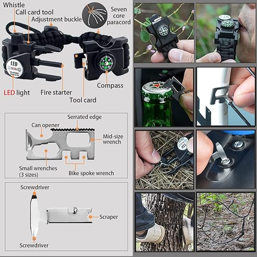 🛒 Buy 1, Get 1 FREE‼️Limited-time offer⏳20 in 1 Survival Paracord Bracelet with LED & Fire Starter