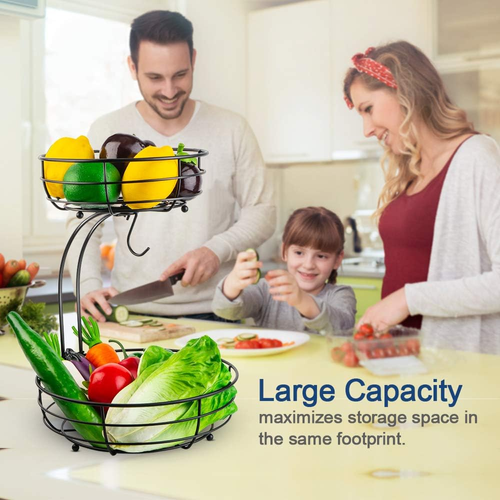 3-in-1 Fruit Basket with Banana Hanger – Strong Metal Kitchen Organizer