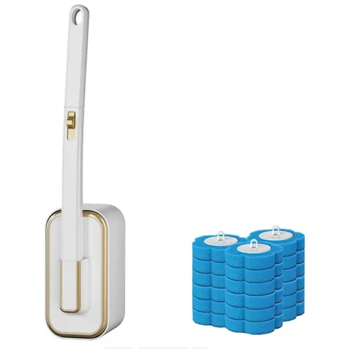 Disposable Toilet Cleaning Brush - Toilet Bowl Cleaner Wand and Holder Set with 18 Refills