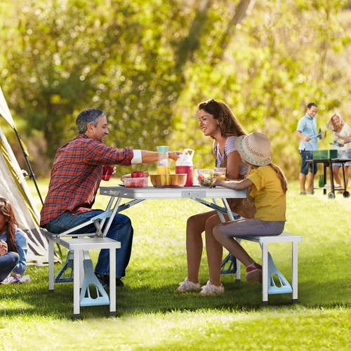 ALL-IN-ONE 4-Seat Folding  Table Set with Umbrella Hole
