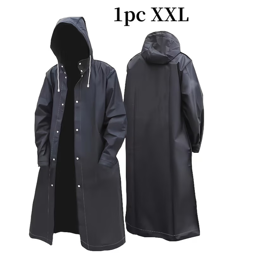 Unisex Black EVA Waterproof Raincoat – Lightweight Hooded Rain Protection