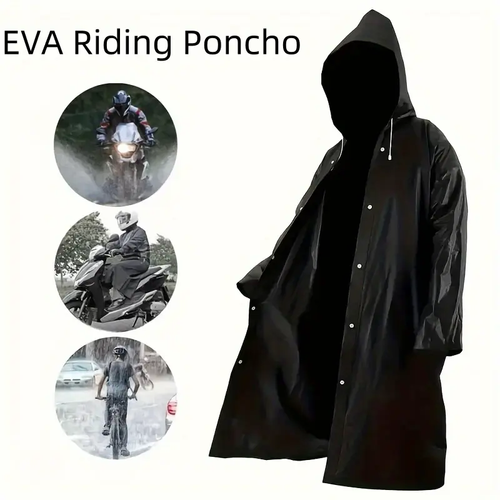Unisex Black EVA Waterproof Raincoat – Lightweight Hooded Rain Protection