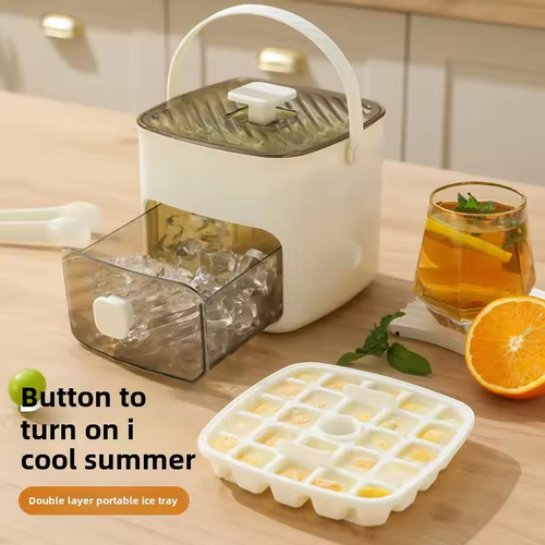 A Portable Ice Tray That Can Make 25-50 Ice Cubes, Featuring an Easy-Press Lid And a Dual-Layer, Two-In-One Ice Cube Storage Tray, Making It Perfect for Pairing with Coffee And Cold Drinks, And It Makes an Excellent Gift for Family And Friends.