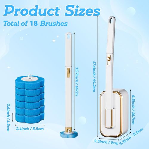 Disposable Toilet Cleaning Brush - Toilet Bowl Cleaner Wand and Holder Set with 18 Refills