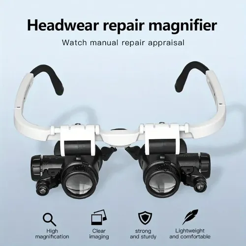 LED Head-Wearing Professional Magnifier – 8X 15X 23X Adjustable with Dual Lights