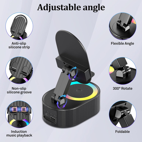 5-in-1 Smart Phone Stand with Bluetooth Speaker & Charging