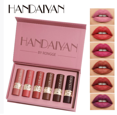 HANDAIYAN 6 Colors Matte Lipstick Set Velvet Long-Lasting Natural Easy-Tinting Women's Lips Makeup Waterproof Lip Gloss Set B1