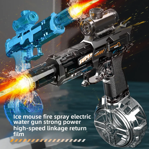 Boy Gun Toys Powerful UZI Electric Water Gun Light-up Toys Glowing Silencer Automatic Water Squirt Gun for Children Kids