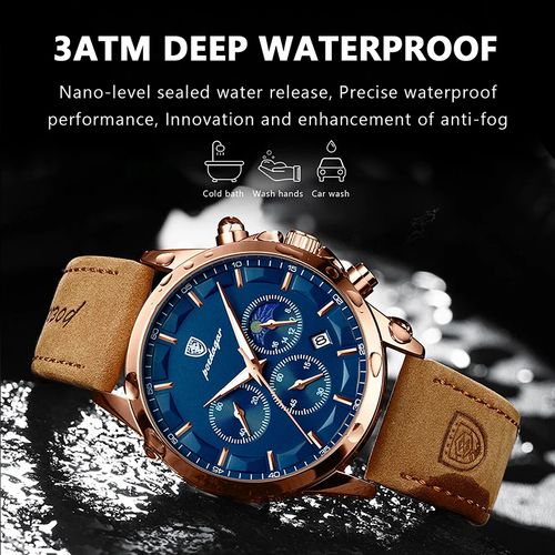 Genuine Leather Waterproof Moon Phase Wristwatch