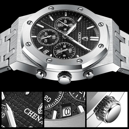 Men's waterproof watch with steel band