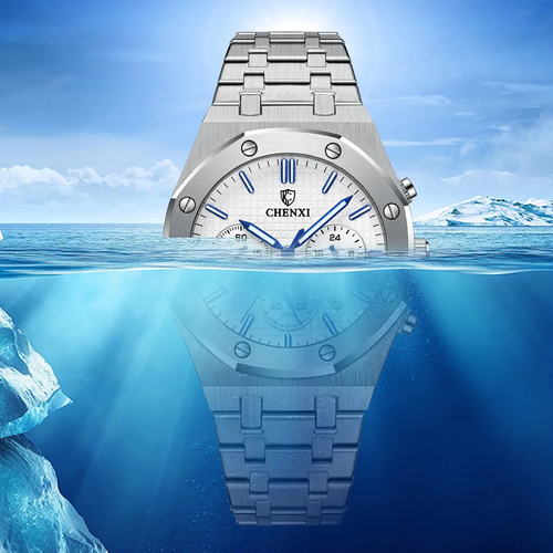 Men's waterproof watch with steel band