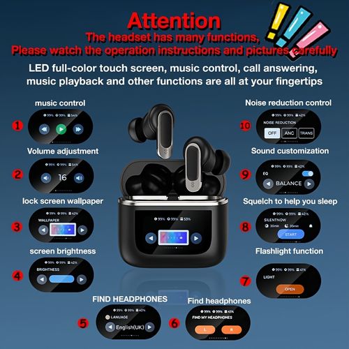 Wireless In-ear Smart Earphones, With Digital Display, ANC+ENC, Noise Cancelling Function