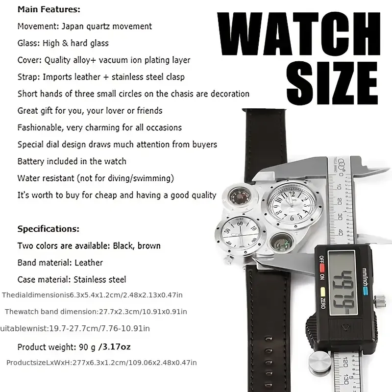 Mens Big Dial Belt Compass Camping Watch