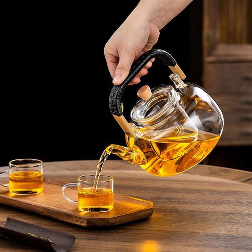 High-end glass teapot transparent bamboo beam large capacity tea set