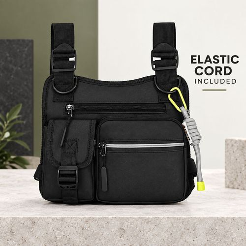 Black Outdoor Chest Bag with Elastic Cord