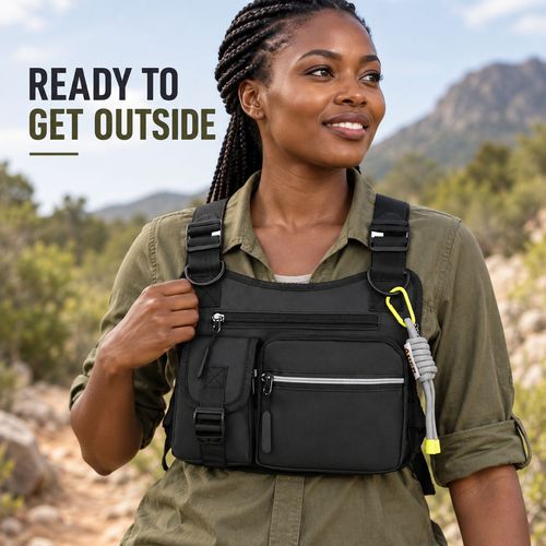 Black Outdoor Chest Bag with Elastic Cord