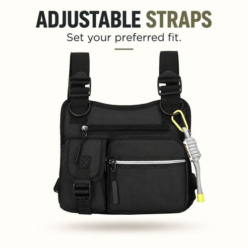 Black Outdoor Chest Bag with Elastic Cord
