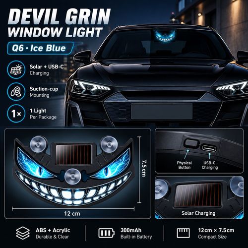 Devil Grin LED Car Window Light - Solar & USB-C Rechargeable