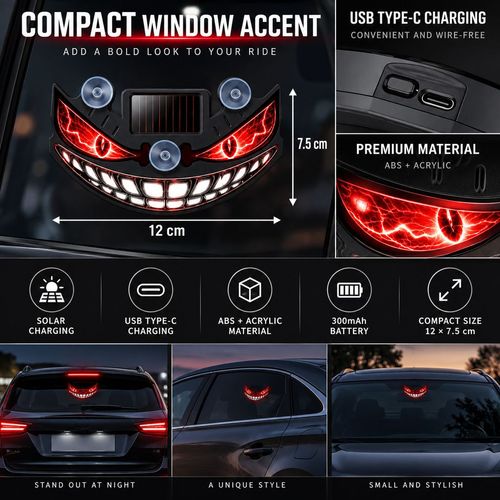 Devil Grin LED Car Window Light - Solar & USB-C Rechargeable