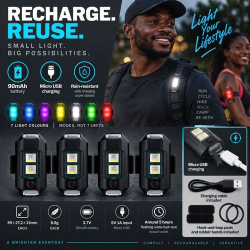 7-Colour Rechargeable Flash Lights - 4-Pack