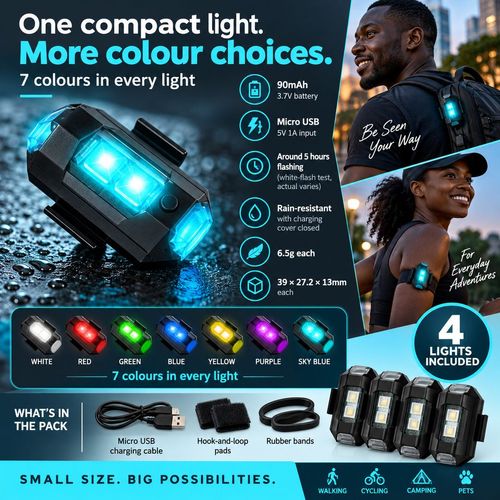 7-Colour Rechargeable Flash Lights - 4-Pack