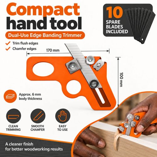 Dual-Use Edge Banding Trimmer & Chamfer Tool + 10 Spare Blades