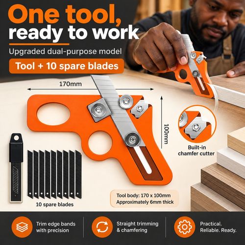 Dual-Use Edge Banding Trimmer & Chamfer Tool + 10 Spare Blades