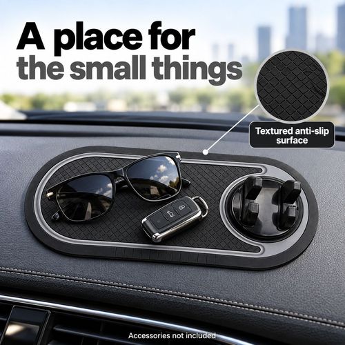Car Phone Holder & Anti-Slip Dashboard Mat with 360° Rotating Cradle