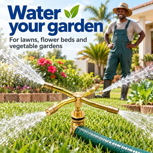 Brass 4-Arm Rotating Garden Sprinkler Head for Lawn & Plant Watering