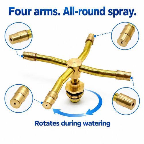 Brass 4-Arm Rotating Garden Sprinkler Head for Lawn & Plant Watering