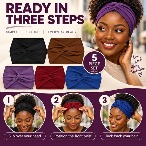Wide Twist Headbands | 5-Piece Colour Set