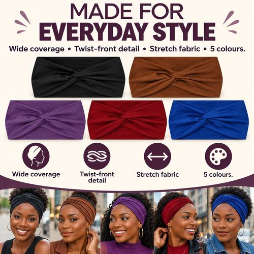 Wide Twist Headbands | 5-Piece Colour Set