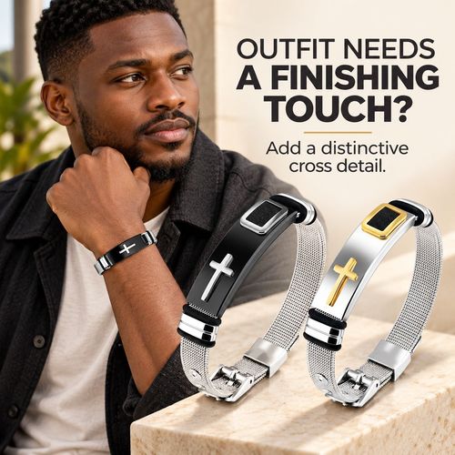Adjustable Cross Mesh Bracelet | Black & Silver