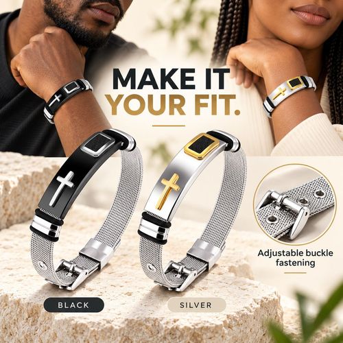 Adjustable Cross Mesh Bracelet | Black & Silver
