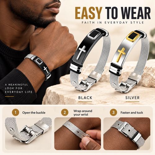 Adjustable Cross Mesh Bracelet | Black & Silver