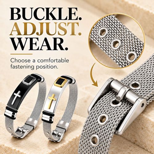 Adjustable Cross Mesh Bracelet | Black & Silver