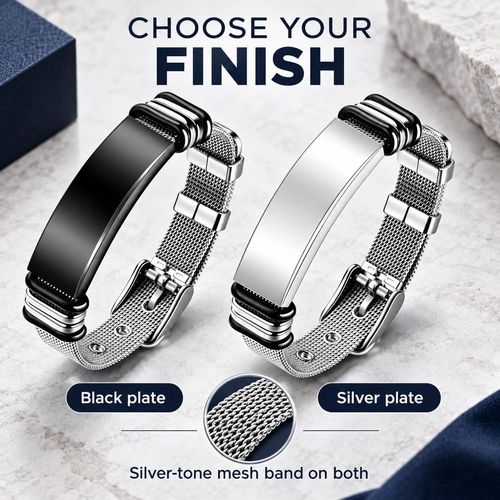 Adjustable Mesh Band Bracelet | Black & Silver
