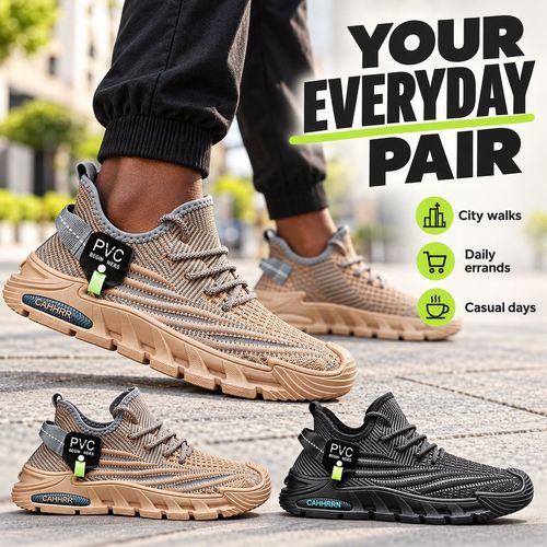 Breathable Knit Mesh Trainers | Black & Coffee