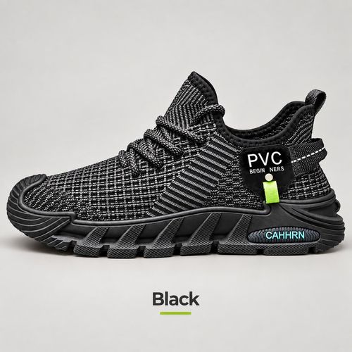 Breathable Knit Mesh Trainers | Black & Coffee