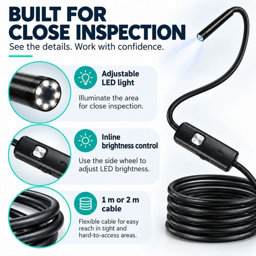 Wired Inspection Camera | Adjustable LED | 1 m & 2 m