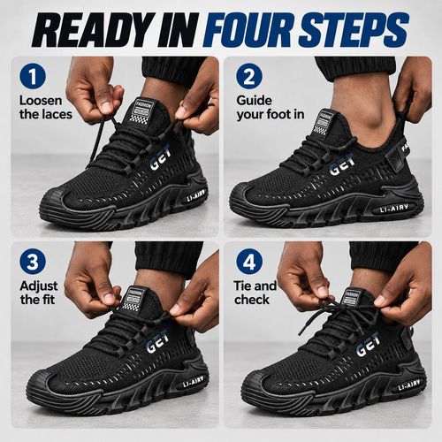 Black Breathable Knit Lace-Up Sneakers