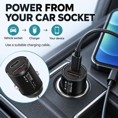Mini USB-C & USB-A Car Charger with Pull Handle