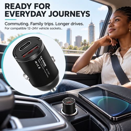 Mini USB-C & USB-A Car Charger with Pull Handle