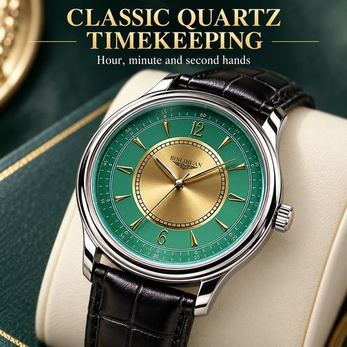 BINLIHUAN Green & Gold Dial Quartz Watch