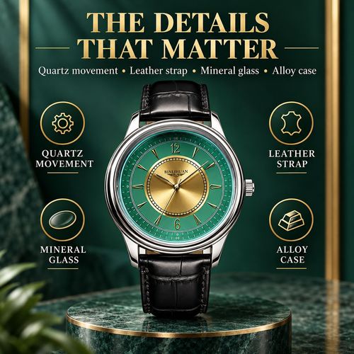 BINLIHUAN Green & Gold Dial Quartz Watch