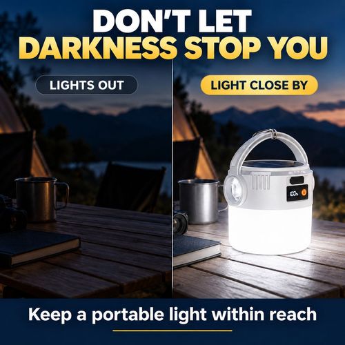 Solar Rechargeable Camping Lantern with Digital Battery Display & Side Torch