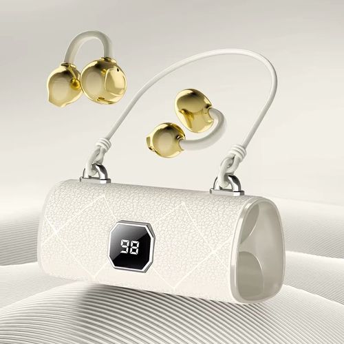 New LED Digital Display BT Earphones Trendy Colors Women's Style Earbuds Sports Ear Clip with Silicone Lanyard